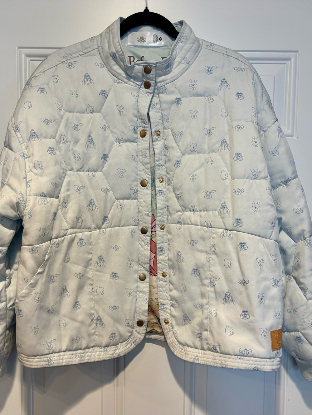 Disney Light Blue Hex-Quilted Puffer Jacket with Character Sketches size XL